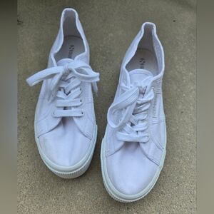 Superga White Platform Canvas Sneakers, 38